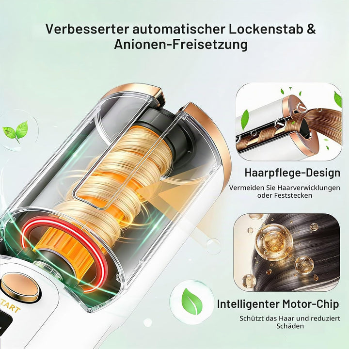 Hanari Lockenstab Automatisch Rotierend, Kabelloser Lockenstab Automatisch Keramik, 6 Temperaturstuf