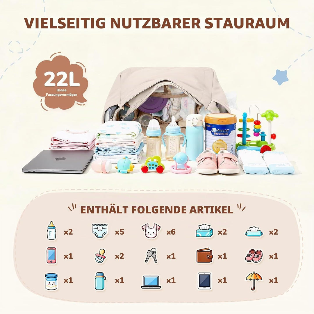 22L Puffer Wickeltasche Tragetasche, grosse Kapazität Baby Wickeltasche Reisetaschen Umhängetasche K