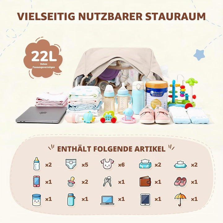 22L Puffer Wickeltasche Tragetasche, grosse Kapazität Baby Wickeltasche Reisetaschen Umhängetasche K