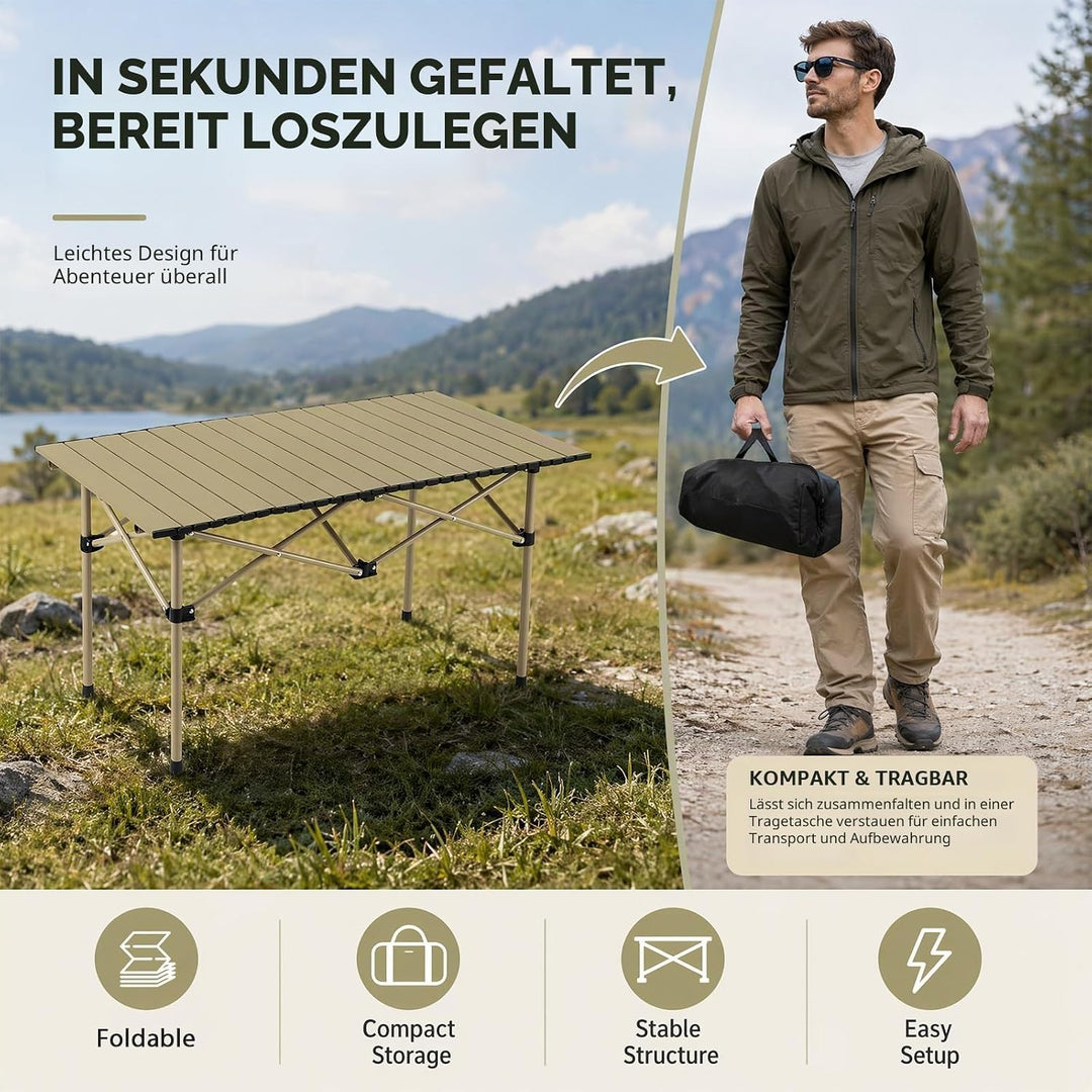 Campingtisch Faltbar 95x56x50cm - Aufrollbare Tischplatte mit Tragetasche - Kohlenstoffstahl Gestell