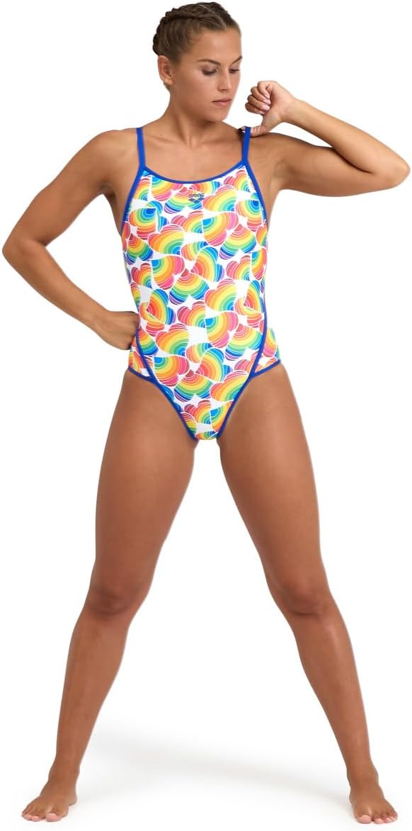 ARENA Damen Women's Pride Swimsuit Super Fly Back One Piece Swimsuit 32 Neon Blue-white Multi, 32 Ne