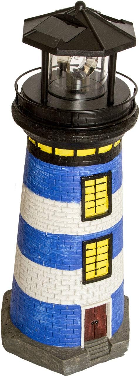 NATIV LED Solar-Leuchtturm mit rotierender Leuchte, handgefertiger Dekoturm für den Aussenbereich, 3