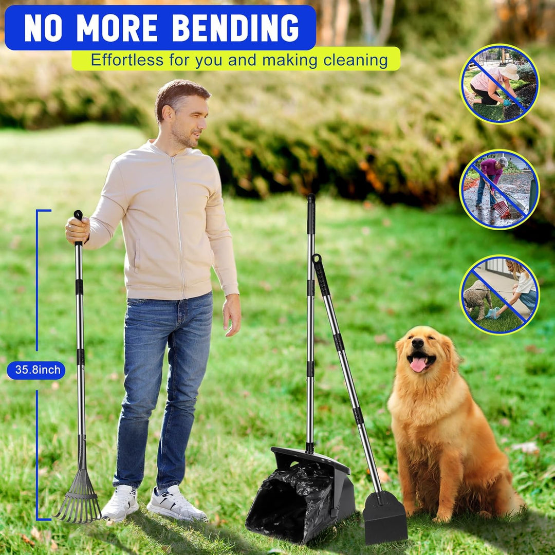 3 Pack Hundekotschaufel, 100CM Länge Griff Pooper Scooper Dreheimer, Rechen und Spaten mit 20 Abfall