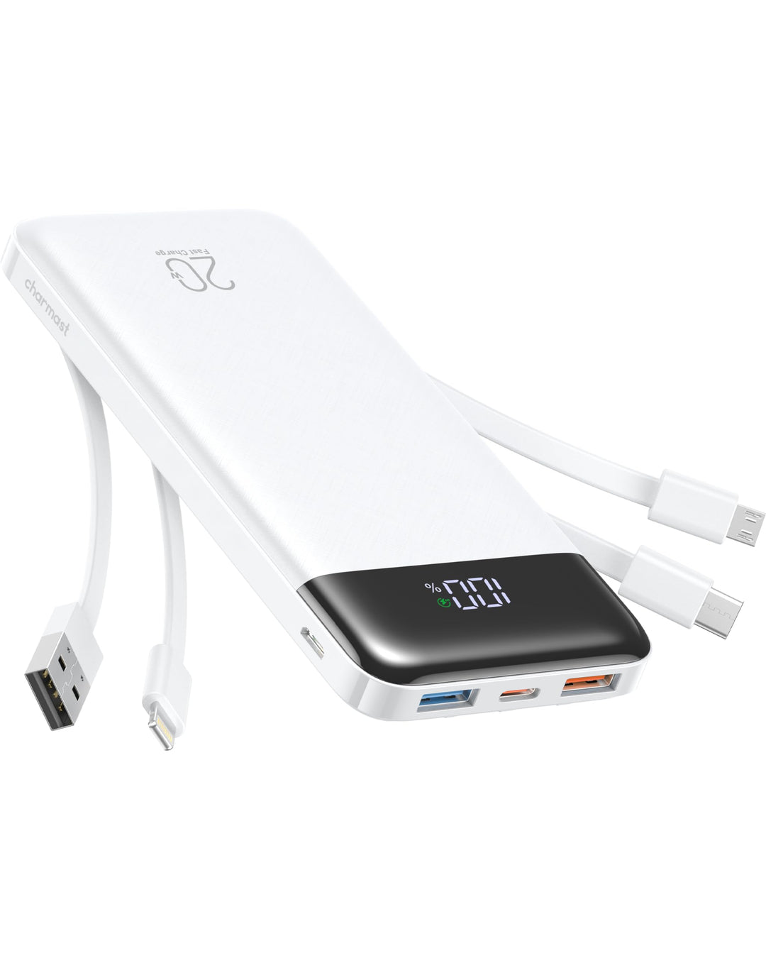 Charmast Power Bank, 22,5W Powerbank 20000mAh mit USB-C Kabel und LED-Display, PD3.0 QC4.0 Externe H