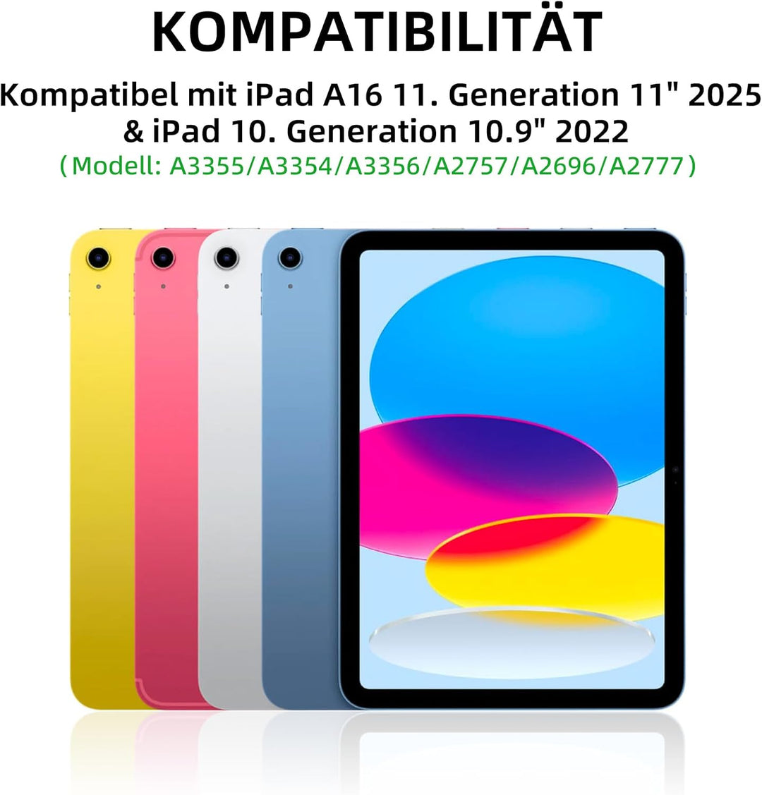 Bettdow für iPad A16 11. Generation 2025/10.Generation 2022 Tastatur Hülle, Hoch-/Querformat Verwend