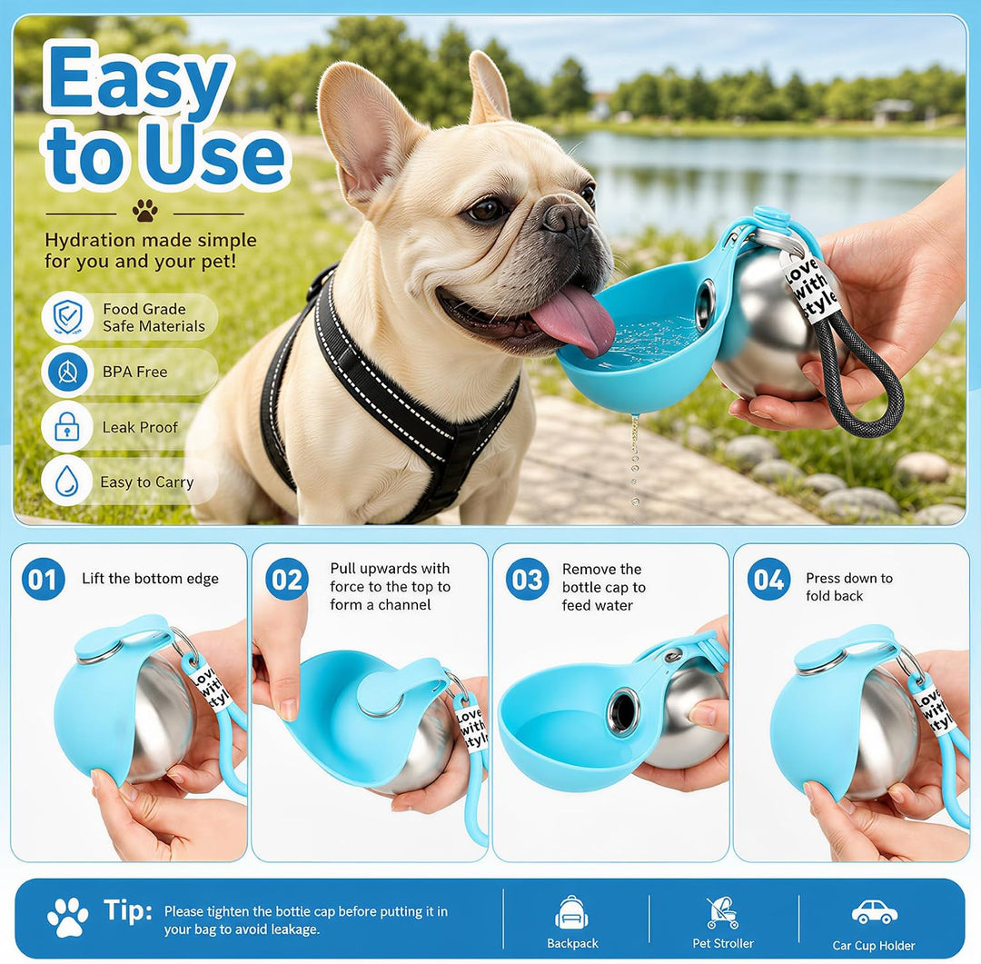 Trinkflasche Hunde für Unterwegs, 2 Stück Hundetrinkflasche für Unterwegs, 285ml Edelstahl Auslaufsi