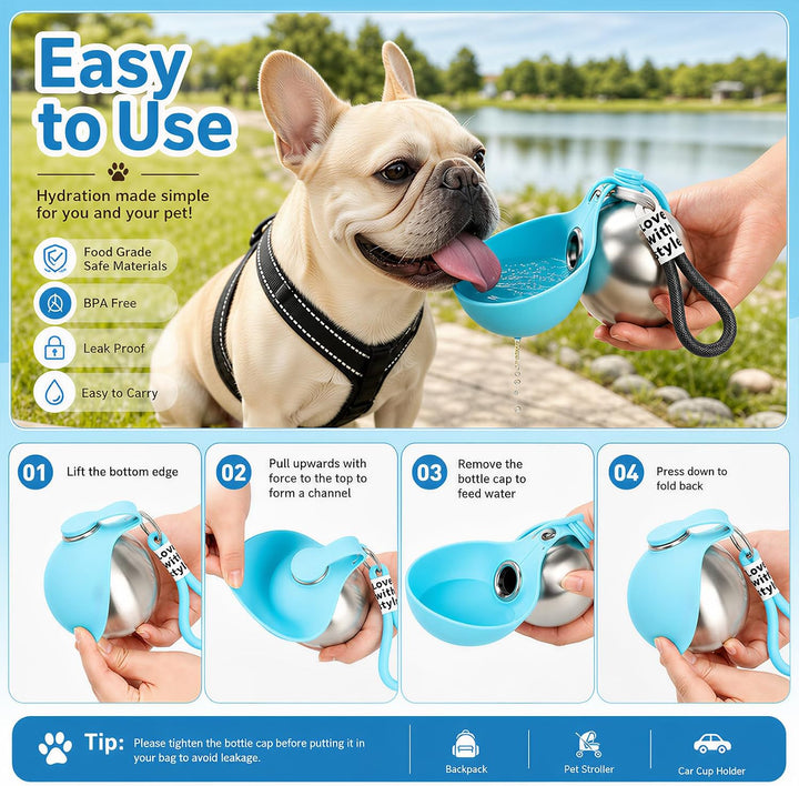 Trinkflasche Hunde für Unterwegs, 2 Stück Hundetrinkflasche für Unterwegs, 285ml Edelstahl Auslaufsi