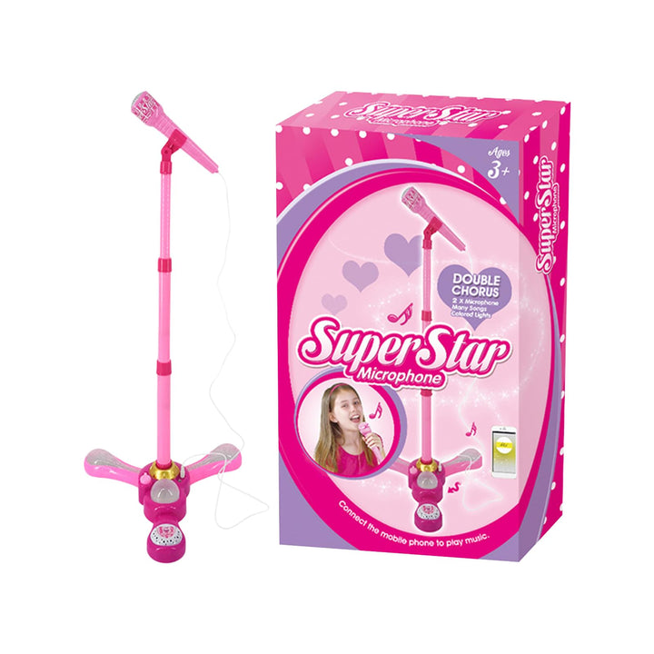 Kindermikrofon mit verstellbarem Ständer, rosa Karaoke-Maschine mit LED-Lichtern, Musikmikrofon zum