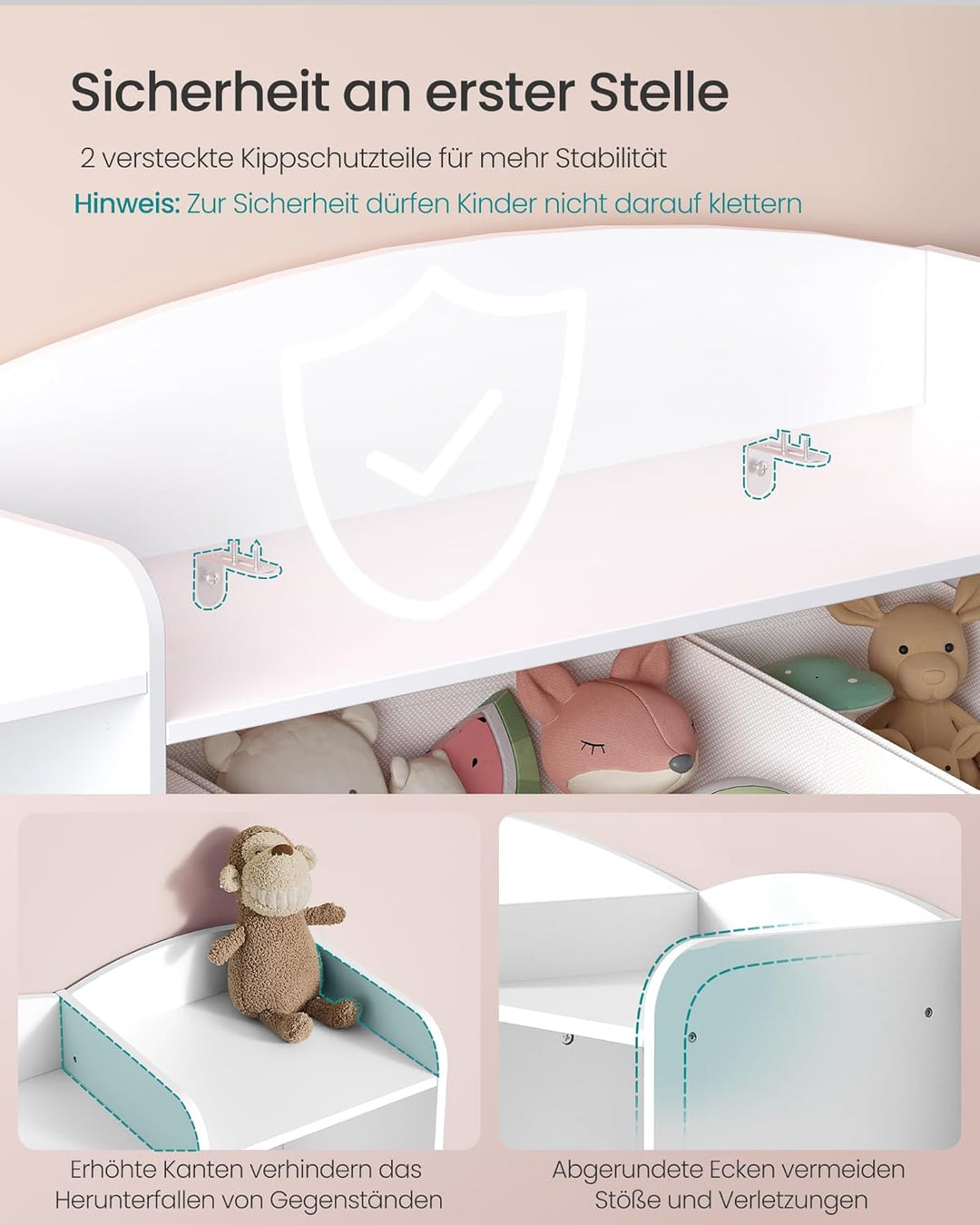 SONGMICS Kinderregal, Spielzeug Aufbewahrung, Spielzeugregal, Montessori Regal, 2 offene Fächer, 9 m