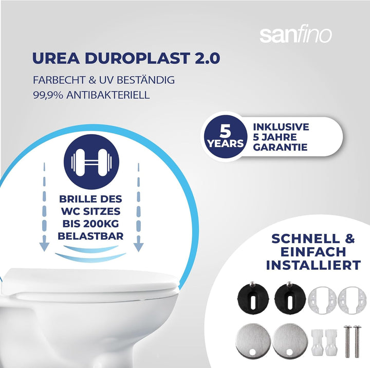 SANFINO® Premium WC Sitz mit Absenkautomatik oval – 5 Jahre Garantie – TÜV geprüfter WC Sitz mit Sch