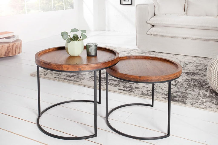Invicta Interior Moderne Beistelltische Elements 2er-Set original massives Akazien Holz Stone Finish