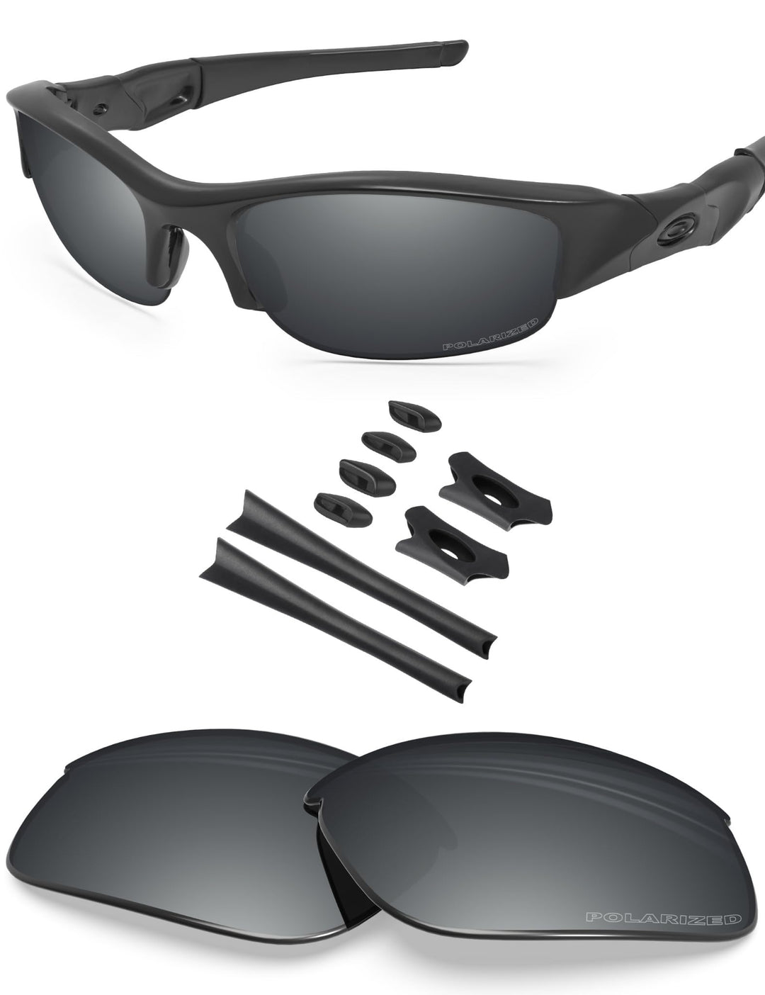 BlazerBuck Anti-salz Polarisierte Ersatzgläser für Oakley Flak Jacket Silberchrom Polarisiert Silber