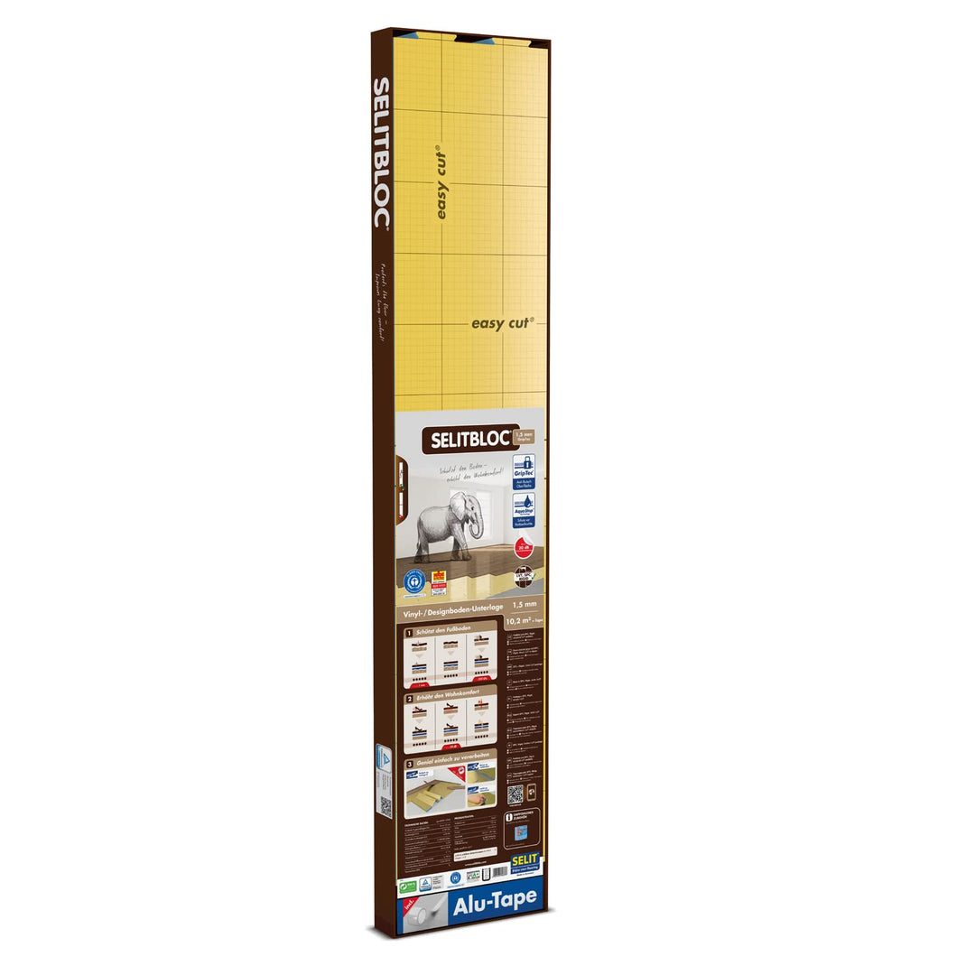 SELITBLOC 1,5 mm GripTec – 10,2 m² + Tape Verlegeunterlage für Vinyl- und Designböden mit rutschhemm