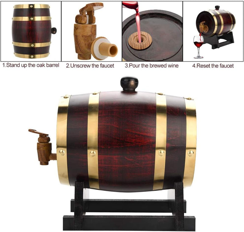 Hakeeta Eichenfass, Eichenfass 1,5/3/5/10 Liter Vintage Wood Oak Timber Weinfass für Bier Whisky Rum