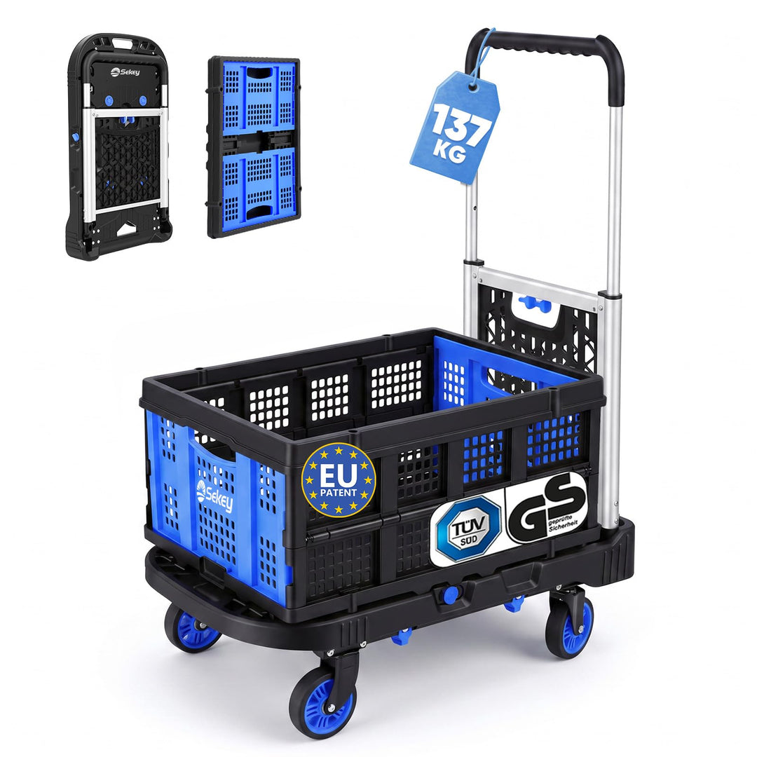 Sekey Plattformwagen klappbar bis 137kg Geprüfte Tragkraft – 2-in-1 Transporthilfe & Rollwagen mit a