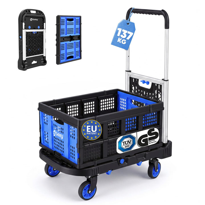 Sekey Plattformwagen klappbar bis 137kg Geprüfte Tragkraft – 2-in-1 Transporthilfe & Rollwagen mit a