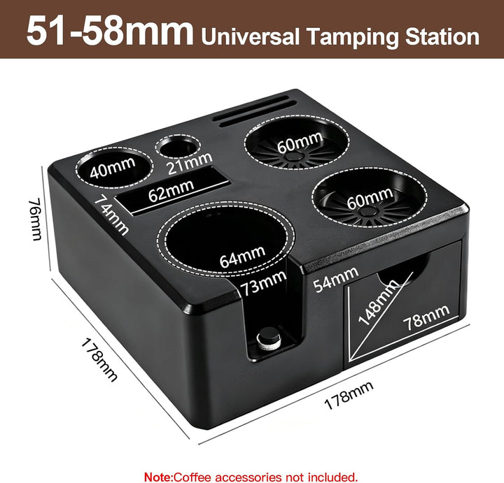 Espresso Tamperstation 51-58 mm aus ABS, Schwarz