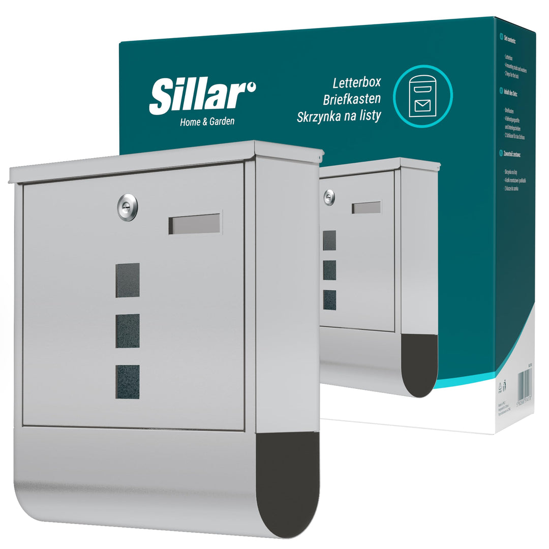 Sillar Briefkasten mit Zeitungsfach aus Verzinktem Stahl, Postkasten mit Paketfach und Schloss | Wet