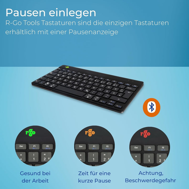 R-Go Compact Break Tastatur Maus Set Kabellos - QWERTZ (DE) - Bluetooth - Ergonomische Funktastatur