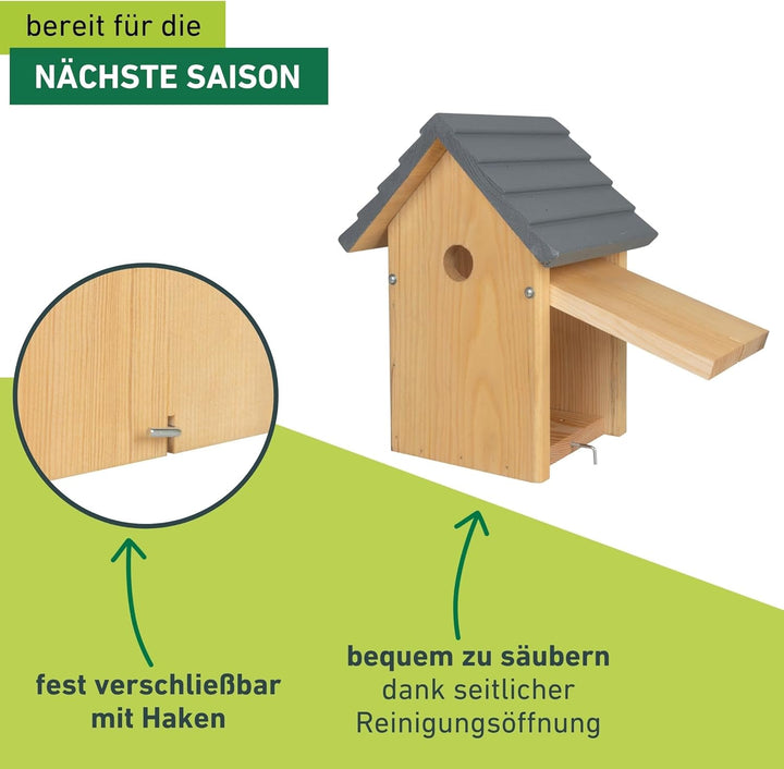 Windhager Nistkasten Cosy für Vögel | Kiefernholz massiv, Einflugloch Ø 28 mm, Holz | Vogelhaus, Vog