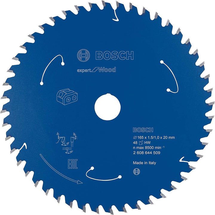Bosch Accessories 1x Kreissägeblatt Expert for Wood (Holz, Sägeblatt Ø 165 x 20 x 1,5 mm, 48 Zähne,