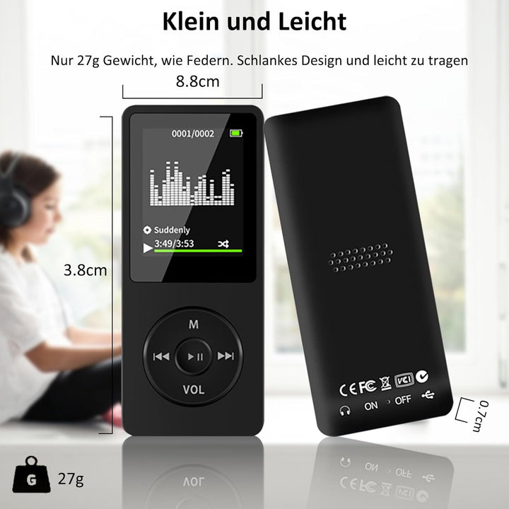MP3 Player Bluetooth Sport, 32GB Tragbarer HiFi-Sound MP3/MP4 Musik-Player zum Laufen mit FM Radio,
