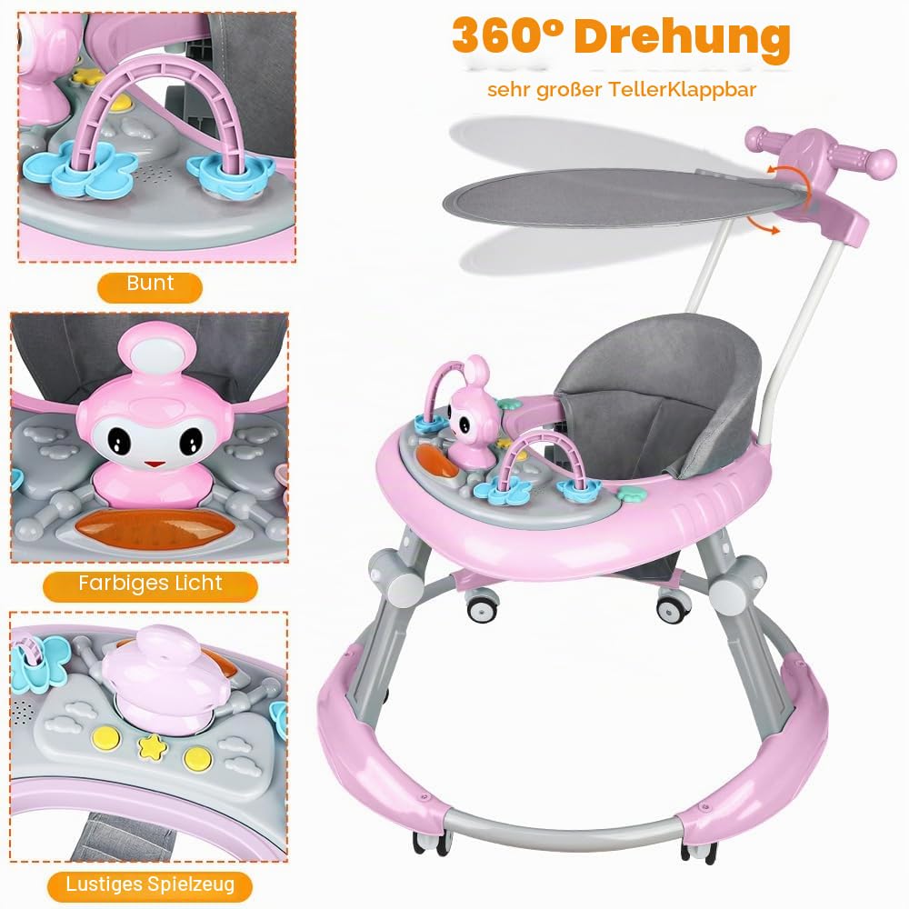 OHMG Babywalker Lauflernwagen, 5 in 1, Lauflernwagen, Wippfunktion, Babywippe mit Rollen, Licht, Mus