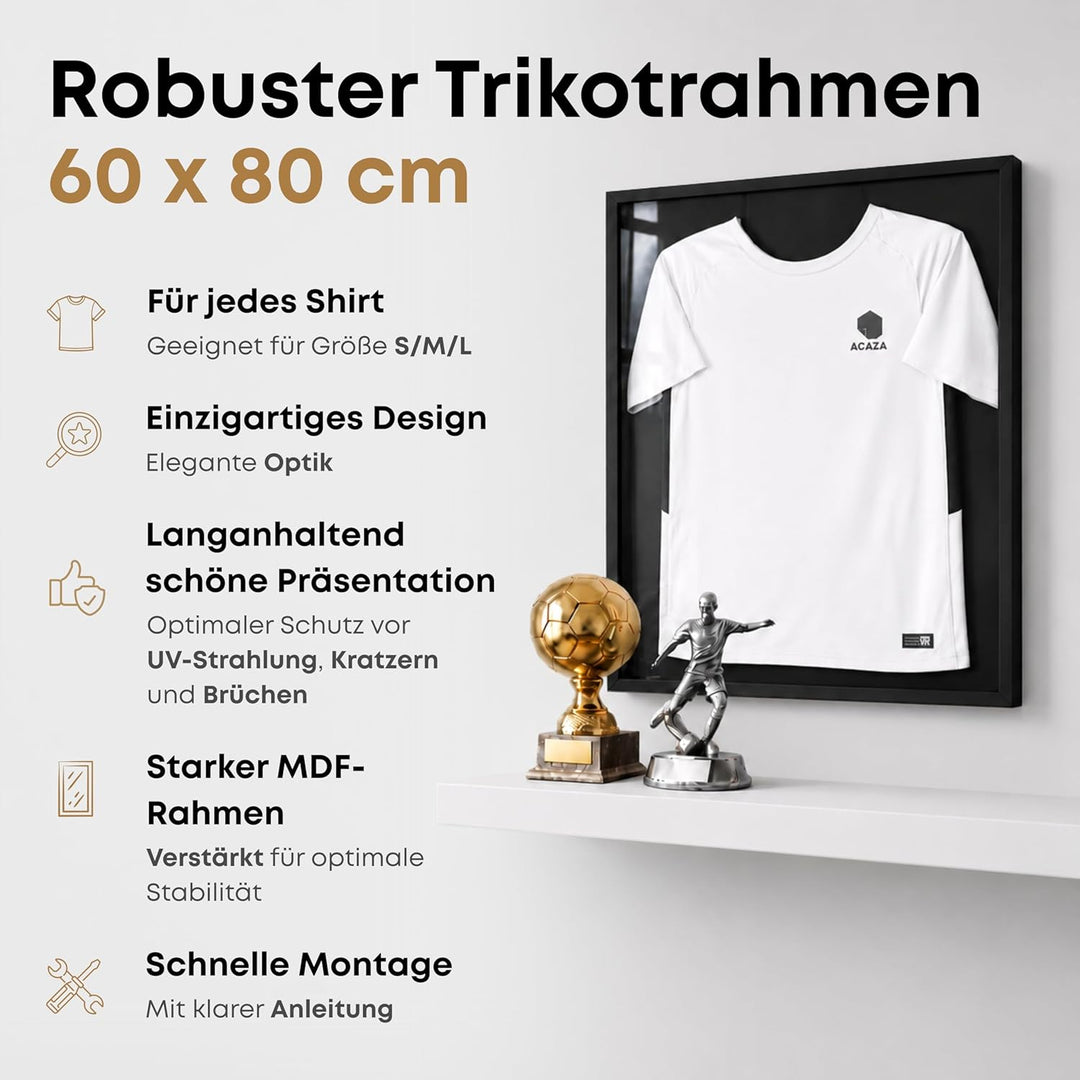 ACAZA Trikotrahmen 60 x 80cm, 3D Bilderrahmen tief zum befüllen mit Fussball-, Eishockey-, Rugby-, N