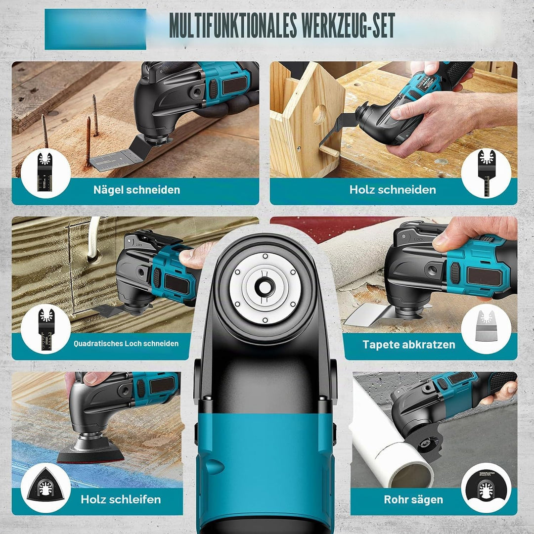 Akku-Multifunktionswerkzeug Kompatibel mit Makita Akku 18V, Kabelloses Oszillierendes Werkzeug-Set,