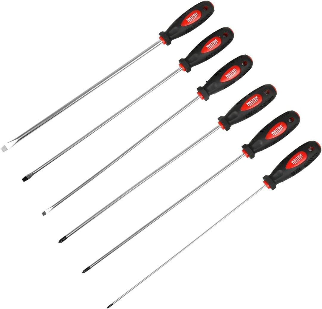 WALTER Schraubendreher Set extra lang 6-tlg., Geschenk für Männer und Heimwerker, magnetische Spitze