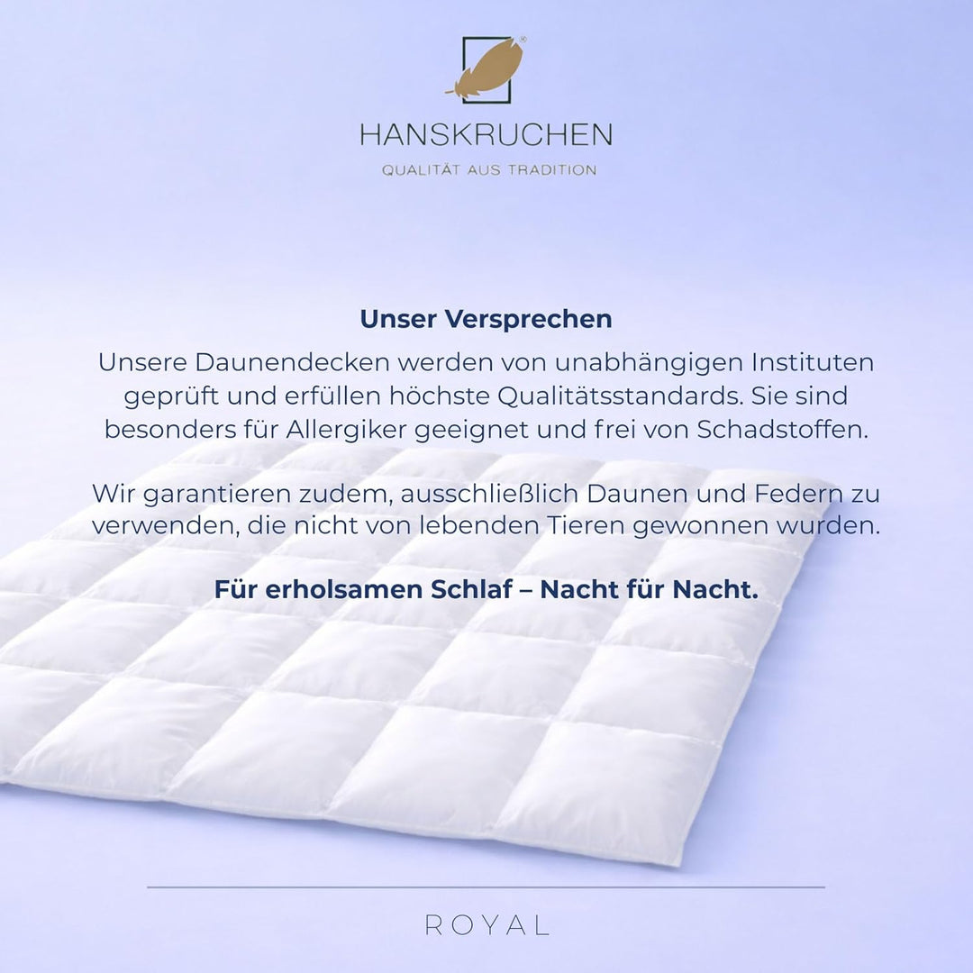 HANSKRUCHEN® Royal Daunendecke 200x200 cm - Warm / Winter - Made in Germany Kassettendecke aus 100%