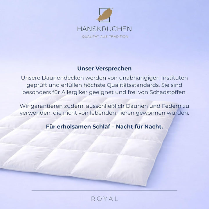 HANSKRUCHEN® Royal Daunendecke 200x200 cm - Warm / Winter - Made in Germany Kassettendecke aus 100%