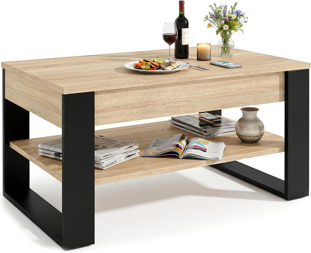 Couchtisch höhenverstellbar mit Stauraum - Couchtische - Wohnzimmertisch klappbar - höhenverstellbar