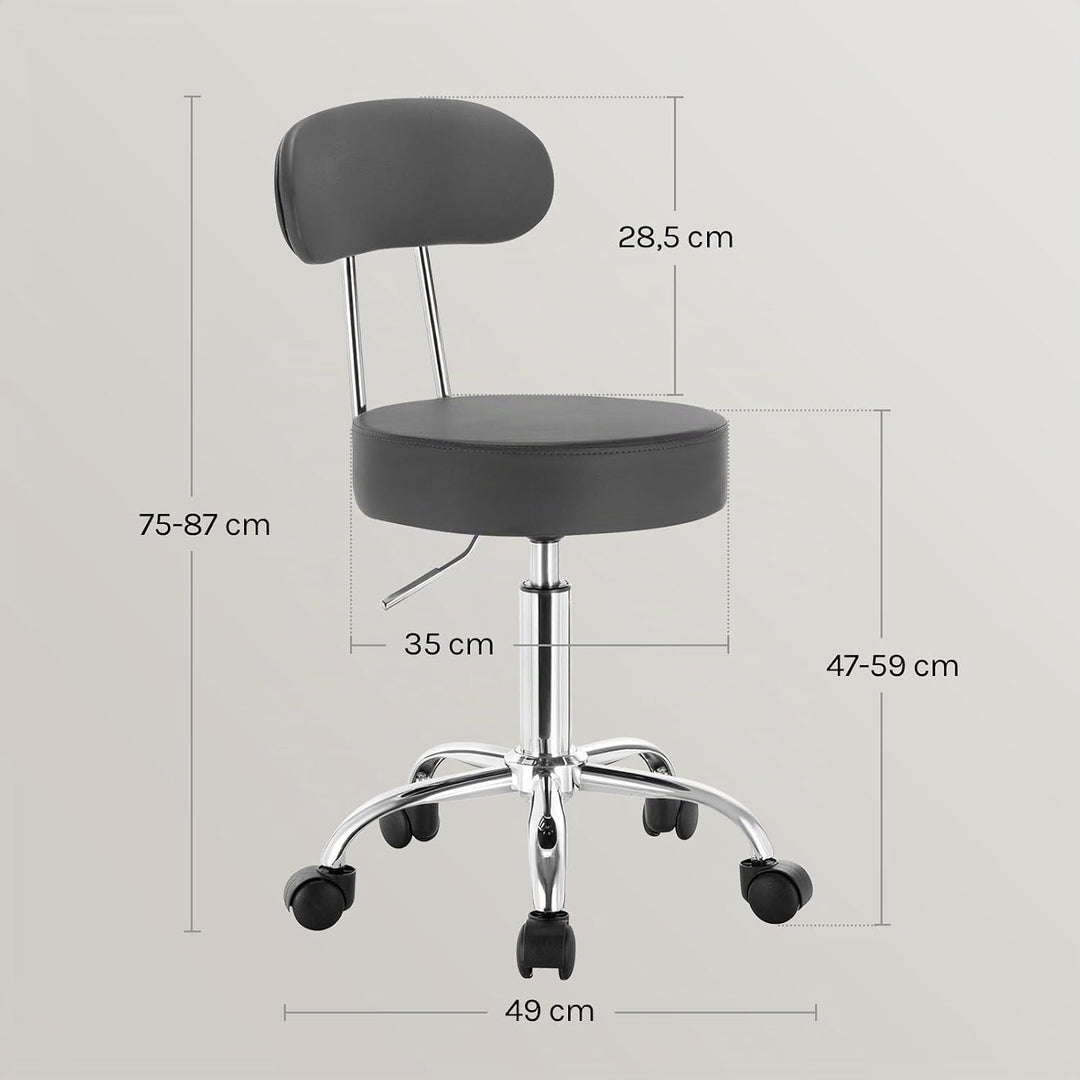 WOLTU Rollhocker, Hocker mit Rollen und Lehne, Kunstleder, Grau, Grau
