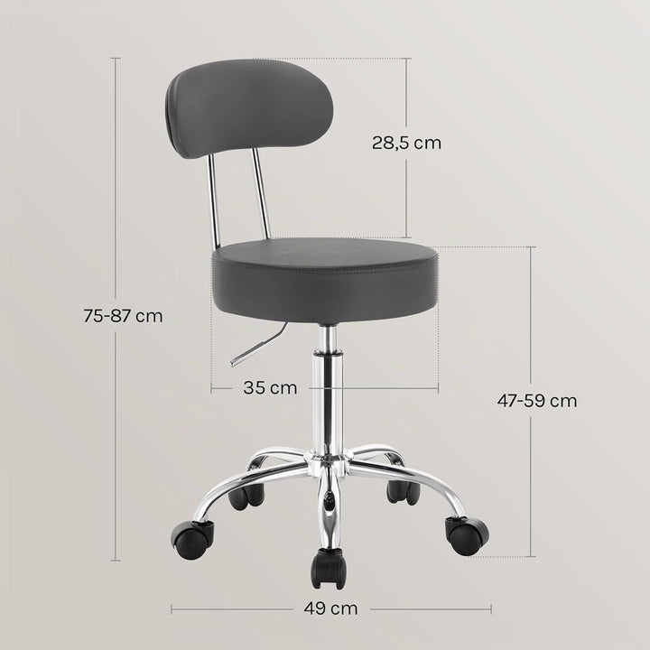 WOLTU Rollhocker, Hocker mit Rollen und Lehne, Kunstleder, Grau, Grau