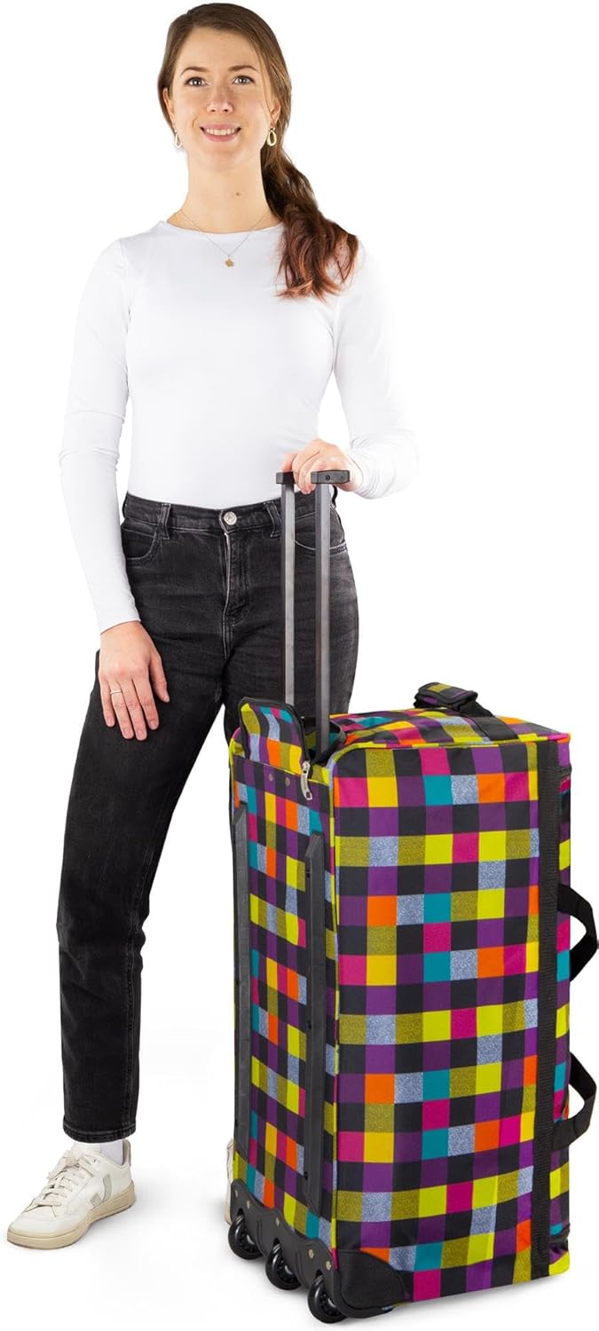 normani Jumbo Reisetasche XXL Trolly mit Rollen aus robustem Material Neon Square XXL, Neon Square X
