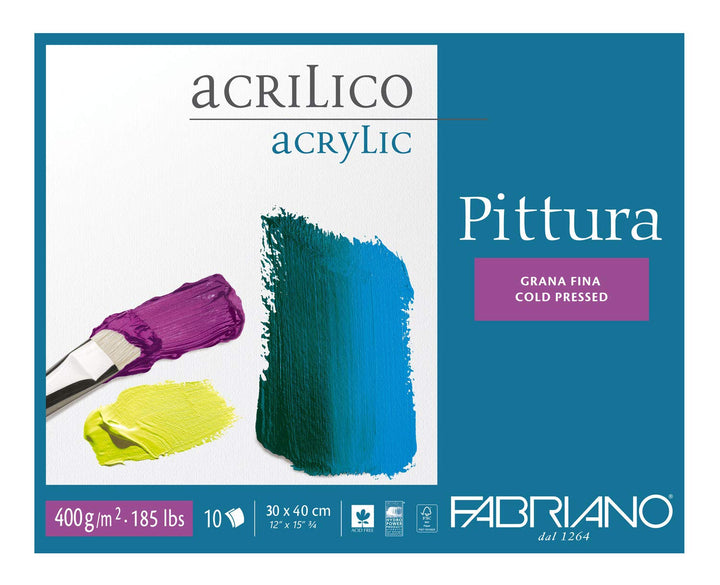 Fabriano 40003040 Acrylmalpapier, Baumwolle, weiss, 30 x 40 x 0.5 cm, 30 x 40 x 0.5 cm