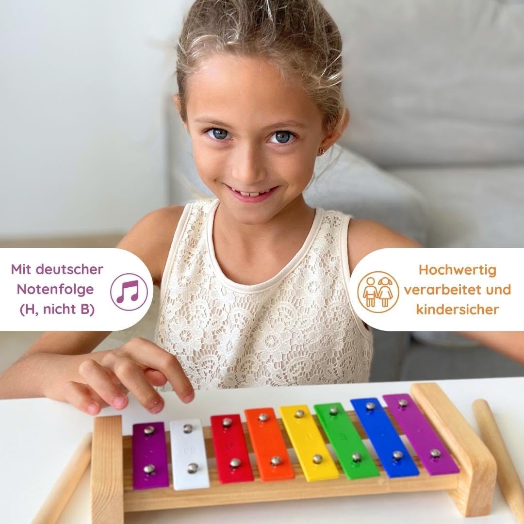 SCHMETTERLINE | Harmonisches Xylophon für Kinder aus Holz mit Notenheft | Glockenspiel und Liederbuc