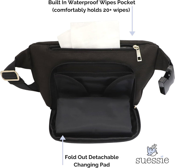 Suessie Gürteltasche mit Wickelunterlage und wasserdichter Tasche für Feuchttücher, Kinderwagen-Orga