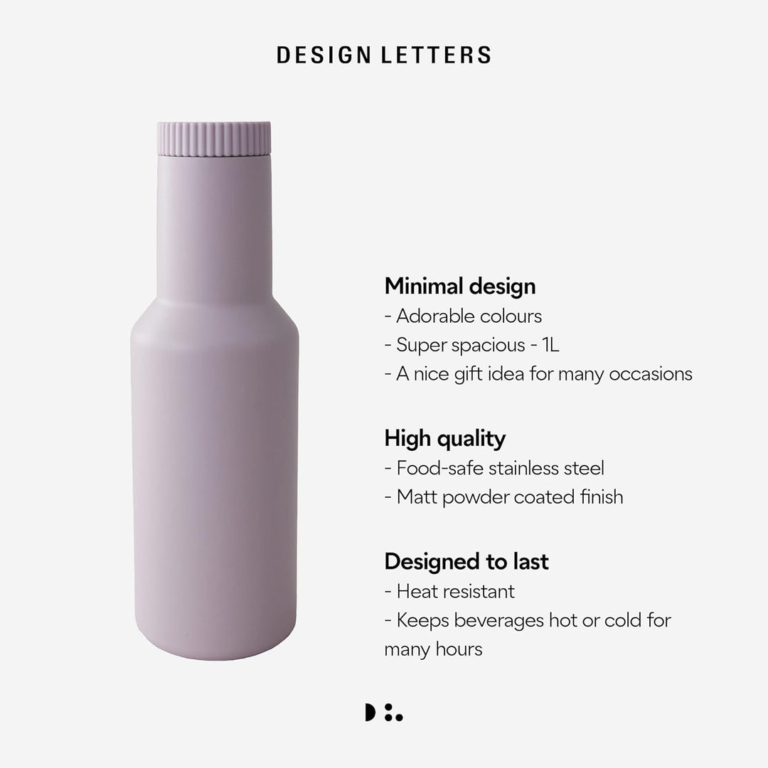 Design Letters Thermoskanne 1L | Thermokaraffe für Kaffee Tee Heisse & Kalte Getränke | Isolierkanne