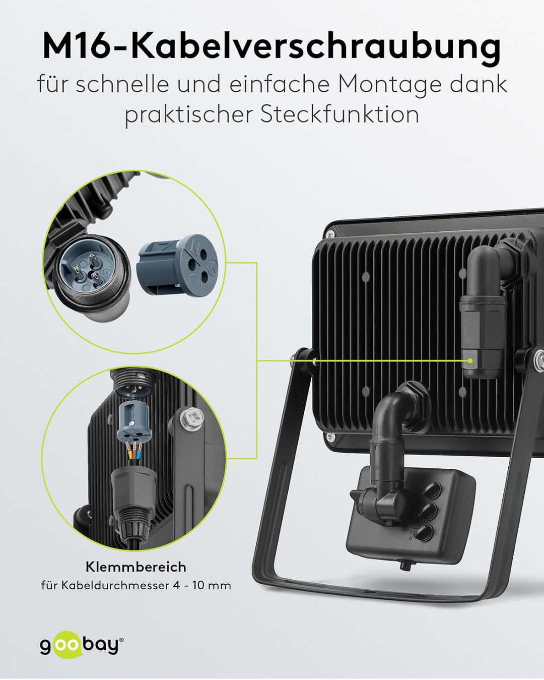 goobay 53883 LED Strahler Bewegungsmelder Aussen 50W / PIR Sensor Aussenstrahler IP44 / Neutralweiss