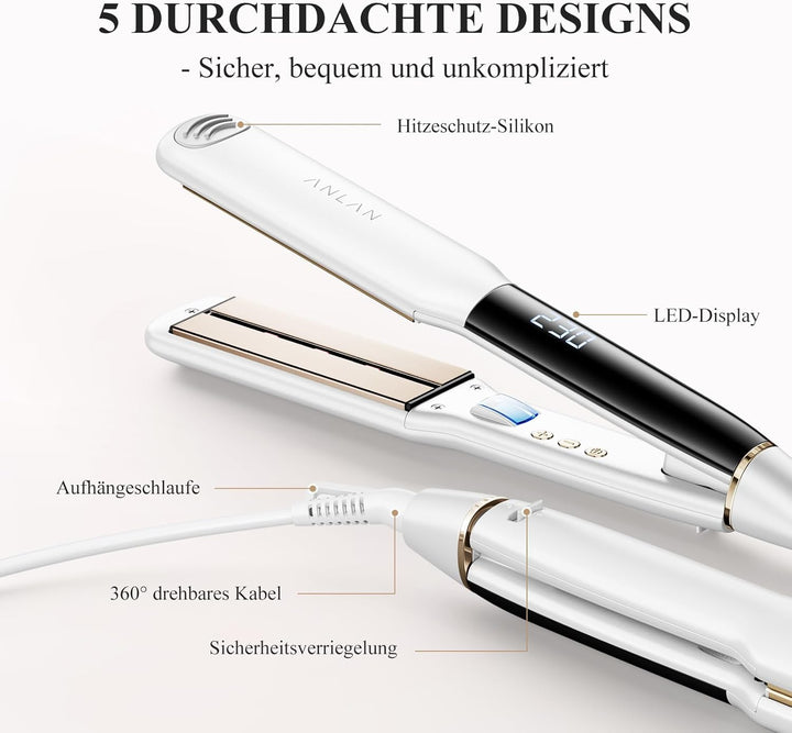 ANLAN Glätteisen und lockenstab 2 in 1, Professionelles Ionen glätteisen, Anti-Statisch, Rotlicht&In