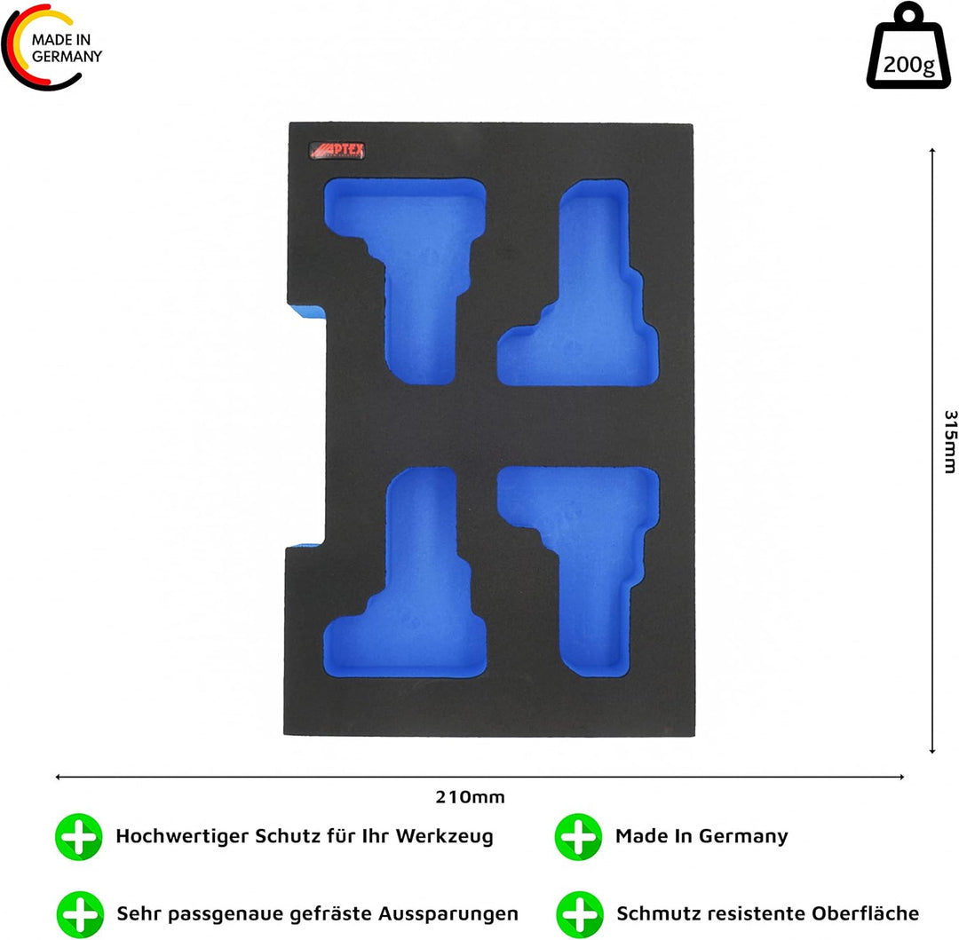 APTEX Schaumeinlage passend für 4x Bosch Akkus GBA 12V 4Ah, 6Ah für halbe Bosch L-Boxx