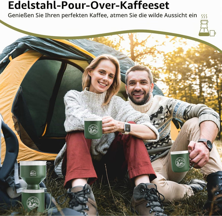 Edelstahl-Kaffeetropfer-Set, Outdoor-Kaffeetropfer, Wiederverwendbarer Filter &amp; Isolierbecher (473ml