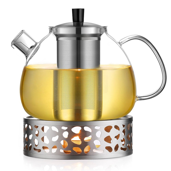 Ecooe 1.5L Teekanne mit Stövchen, Teekanne Glas und Teewärmer Edelstahl Silber 1500 ml, Silber 1500