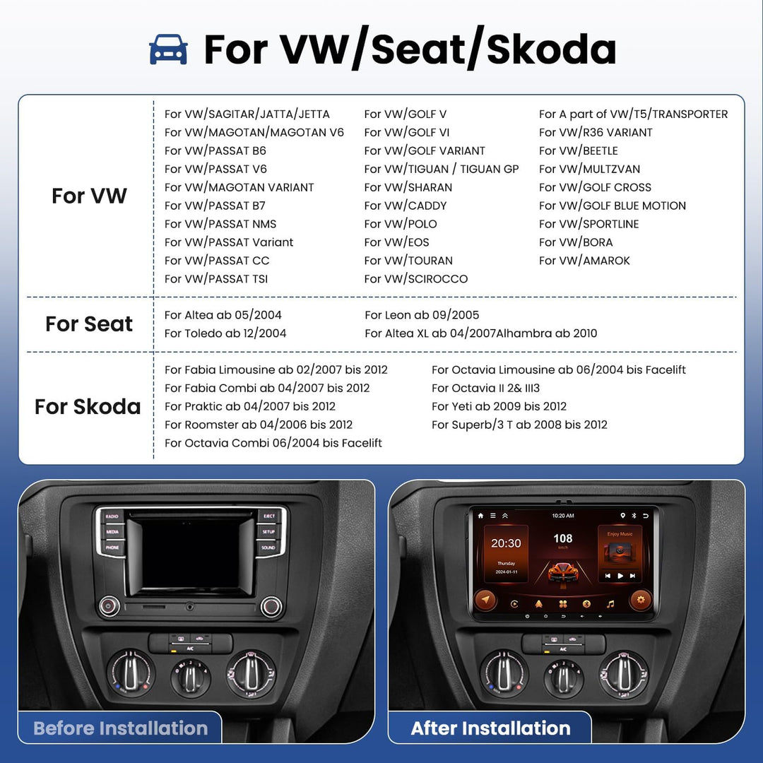 [2+64G] Hikity Android Autoradio Carplay für VW Golf 5 Golf 6 Passat Jetta Polo Candy Autoradio mit