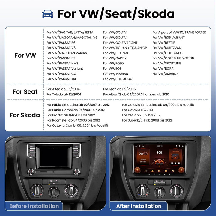[2+64G] Hikity Android Autoradio Carplay für VW Golf 5 Golf 6 Passat Jetta Polo Candy Autoradio mit