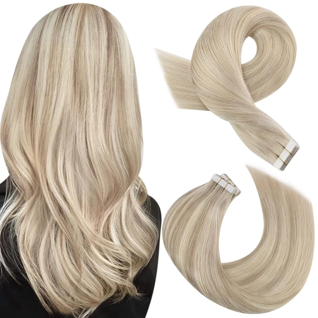 Moresoo Tape Extensions Echthaar Blond 40 cm Skin Weft Haarverlängerung Echthaar Tape in Extensions