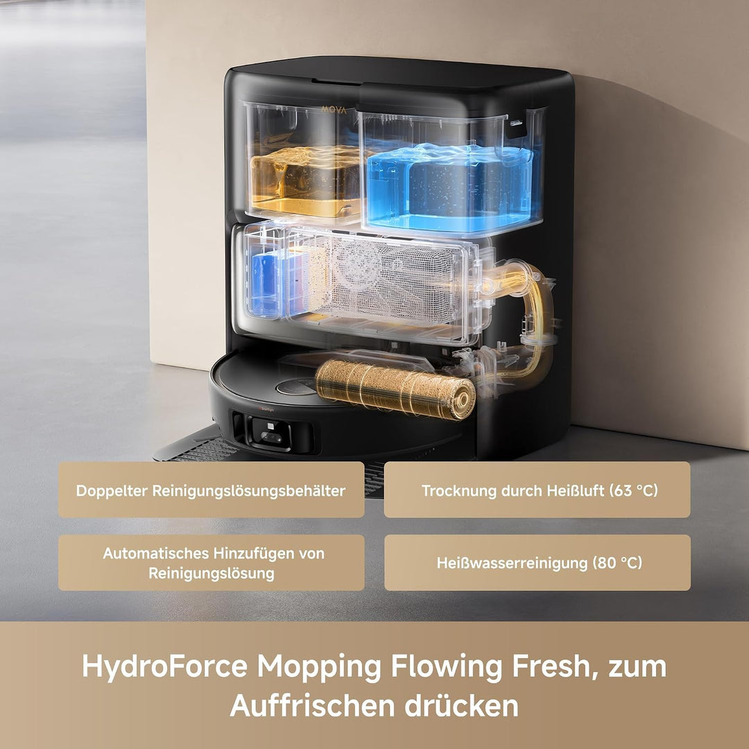 MOVA Z60 Ultra Roller Complete, HydroForce-Wischen, AutoShield-Tech Schwarz | StepMaster 2.0 System,