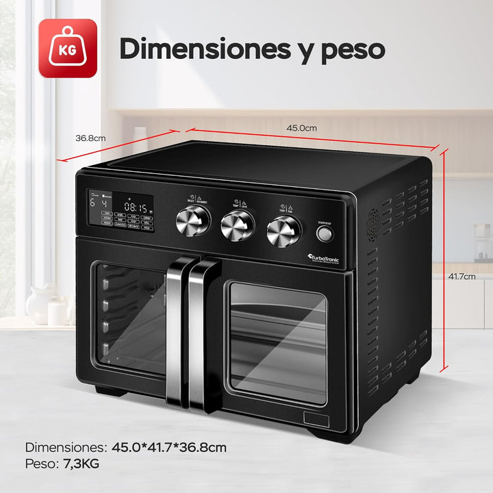 TurboTronic Mini Backofen - 4in1 Heissluftofen und Heissluftfritteuse XXL Version 32L inkl. Drehspie